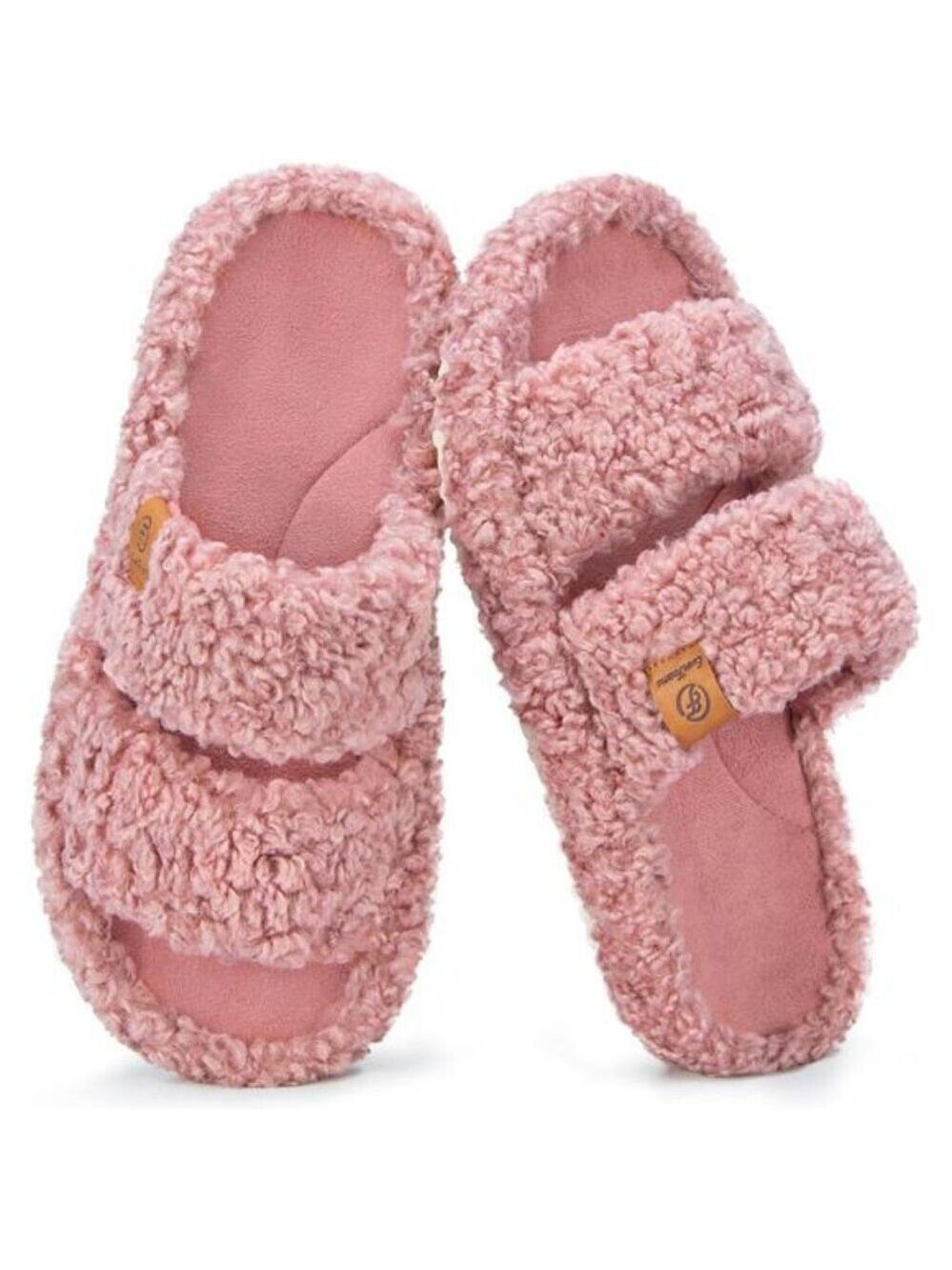 EverFoams Fuzzy Open Toe Slippers Memory Foam Indoor House Shoes for Women